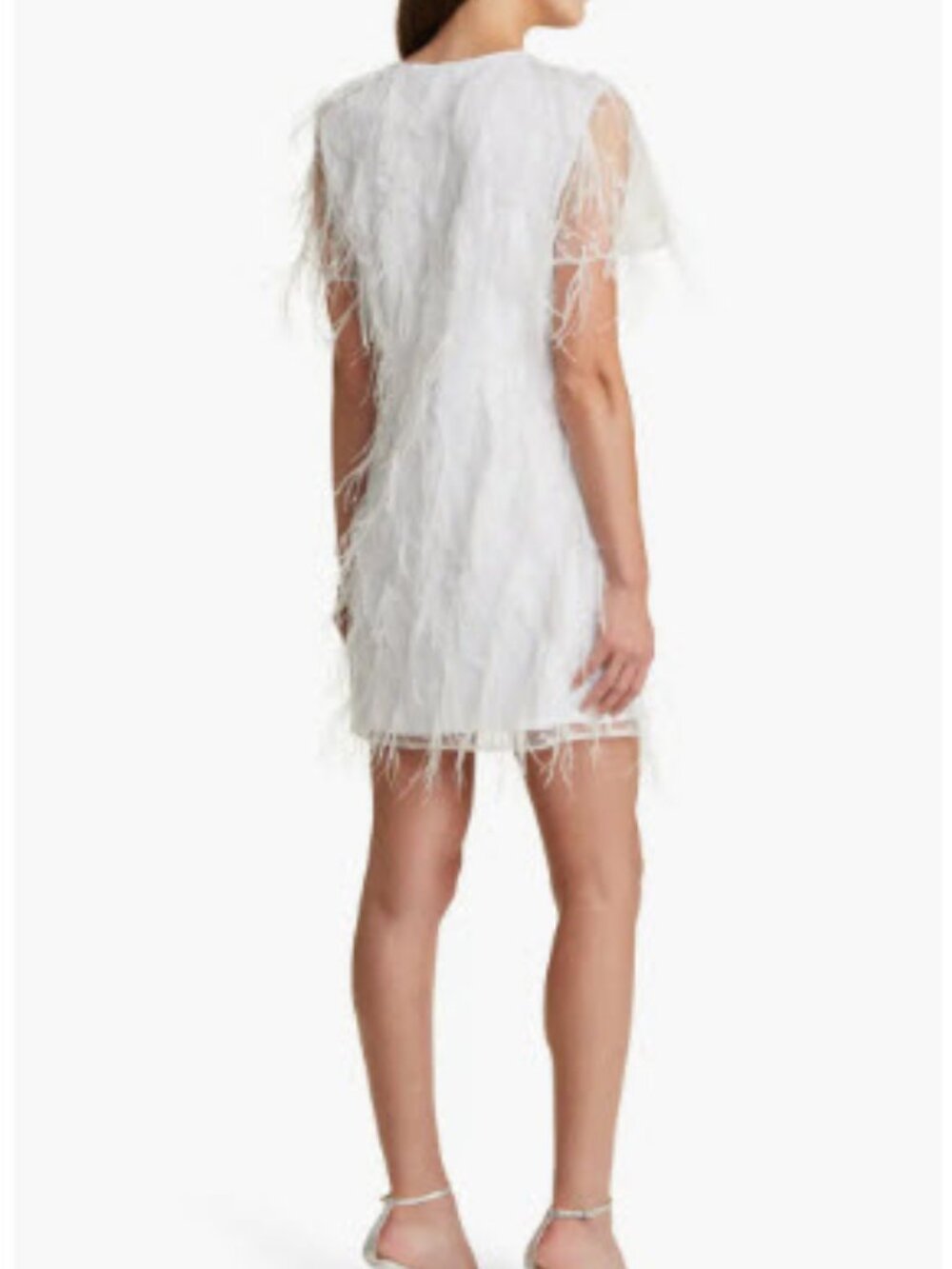 NWT Women Milly Rana White (Item-7014) Short Sleeve Feather Mini Shift Dress S - Picture 3 of 14